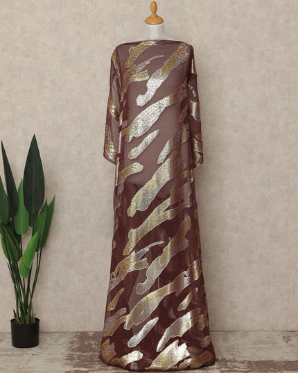 Brown Abstract Silk Chiffon Dirac With Metallic Lurex