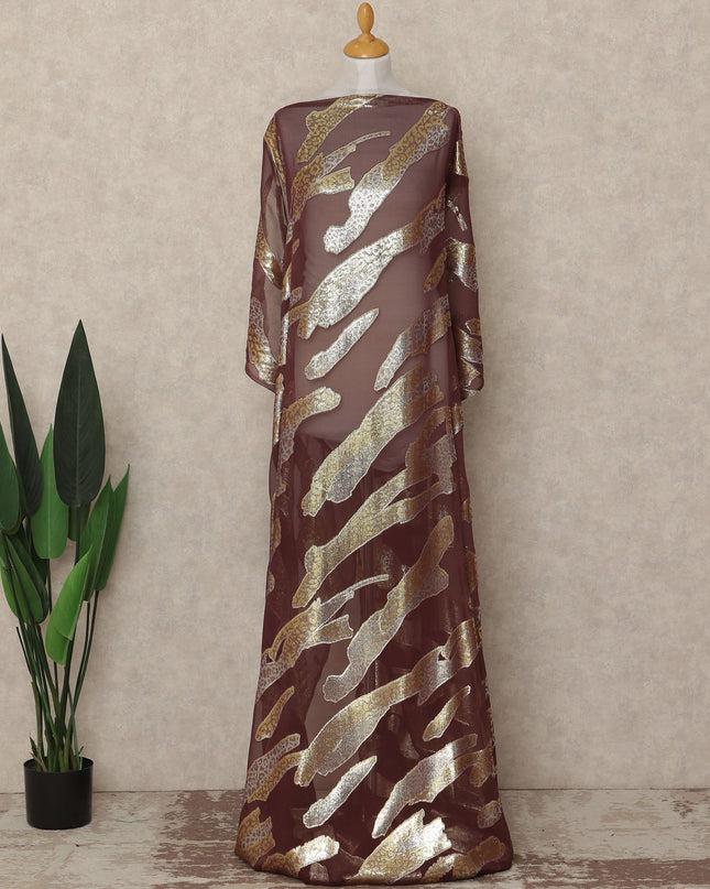 Brown Abstract Silk Chiffon Dirac With Metallic Lurex