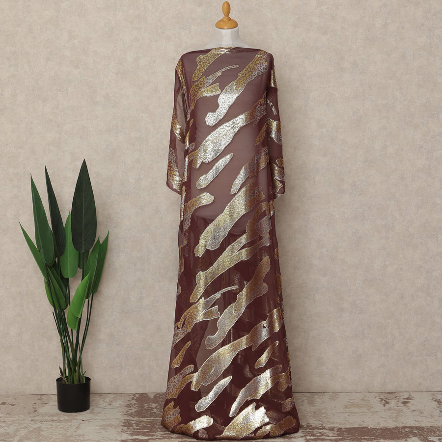 Brown Abstract Silk Chiffon Dirac With Metallic Lurex