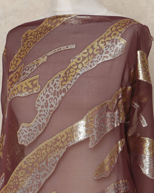 Brown Abstract Silk Chiffon Dirac With Metallic Lurex