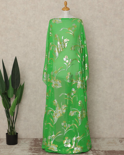 Green Floral Silk Chiffon Dirac With Metallic Lurex