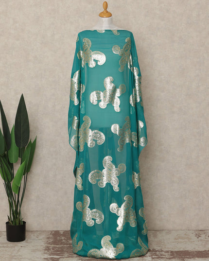 Teal Paisley Silk Chiffon Dirac With Metallic Lurex