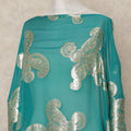 Teal Paisley Silk Chiffon Dirac With Metallic Lurex