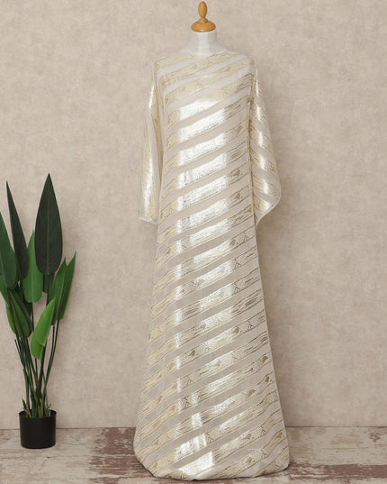 White Silver Stripe Silk Chiffon Dirac With Metallic Lurex