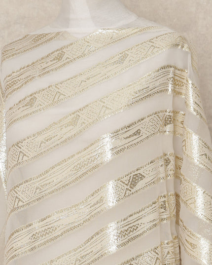 White Silver Stripe Silk Chiffon Dirac With Metallic Lurex