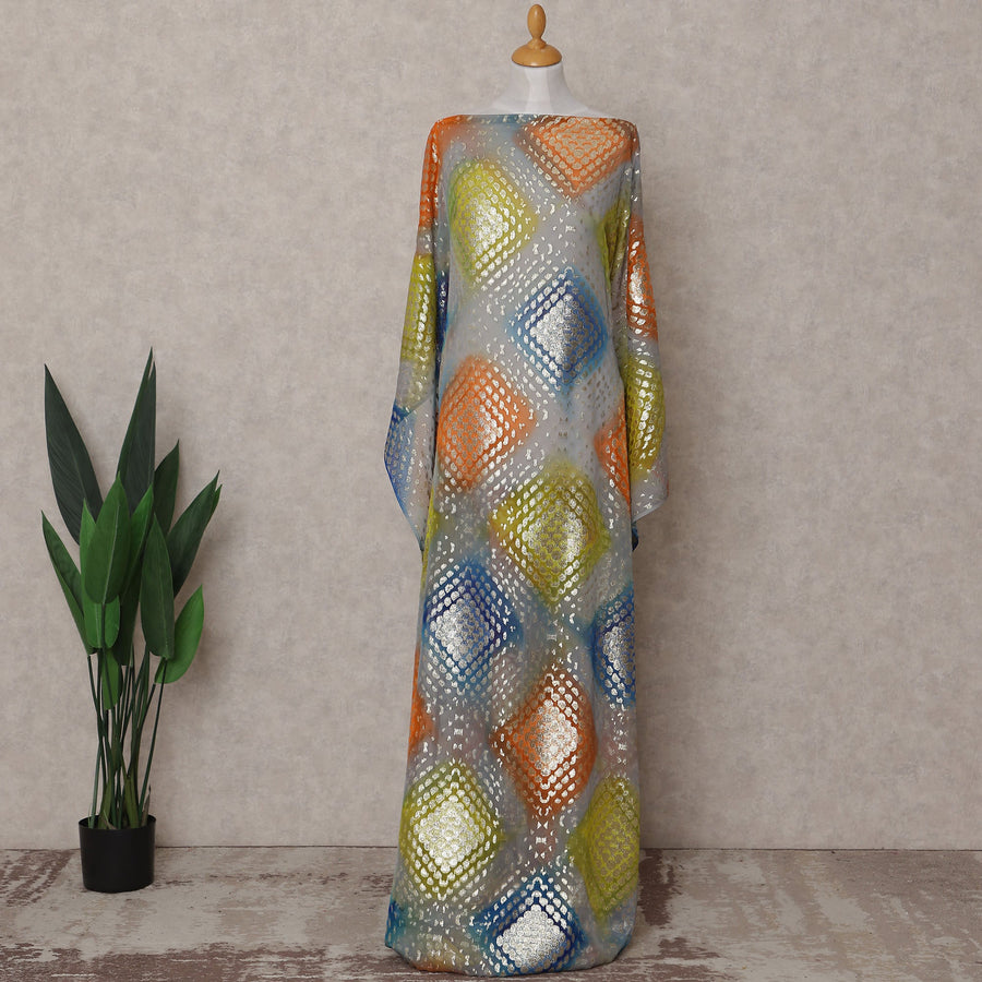 Multicolor Geometric Silk Chiffon Dirac 3.5 Meter