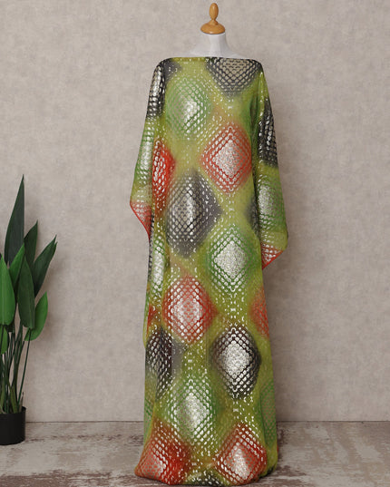 Green Geometric Silk Chiffon Dirac 3.5 Meter Piece