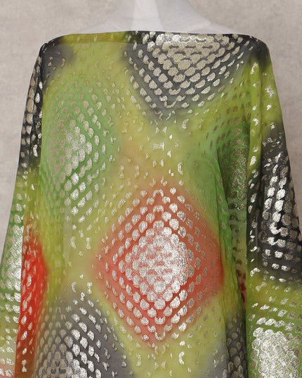 Green Geometric Silk Chiffon Dirac 3.5 Meter Piece
