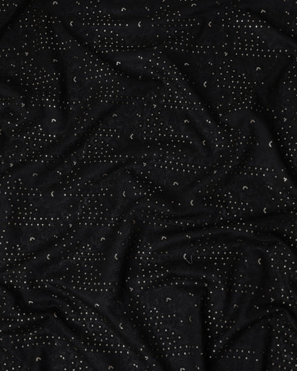 Black Dot Embroidered Tussar Silk Fabric 110cm India