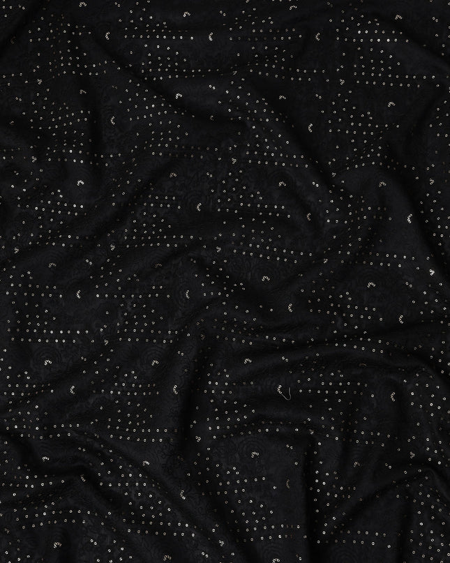 Black Dot Embroidered Tussar Silk Fabric 110cm India
