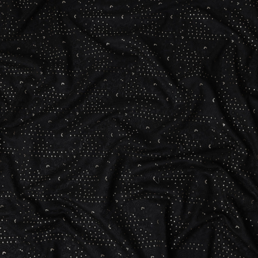 Black Dot Embroidered Tussar Silk Fabric 110cm India