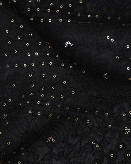 Black Dot Embroidered Tussar Silk Fabric 110cm India