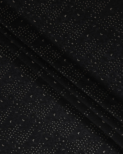 Black Dot Embroidered Tussar Silk Fabric 110cm India