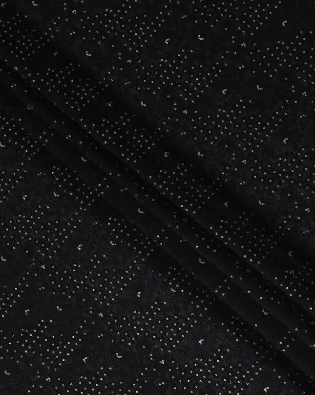 Black Dot Embroidered Tussar Silk Fabric 110cm India
