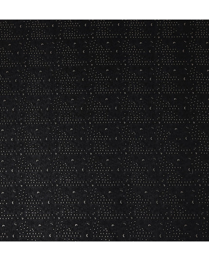 Black Dot Embroidered Tussar Silk Fabric 110cm India