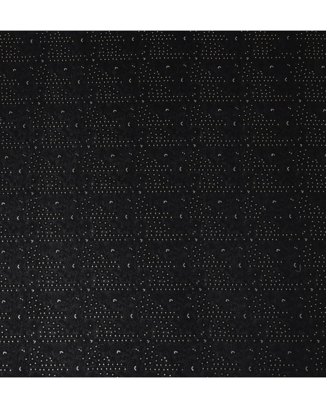 Black Dot Embroidered Tussar Silk Fabric 110cm India