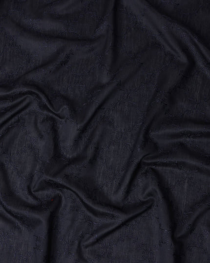 Navy Blue Self Embroidered Tussar Silk Fabric 110cm