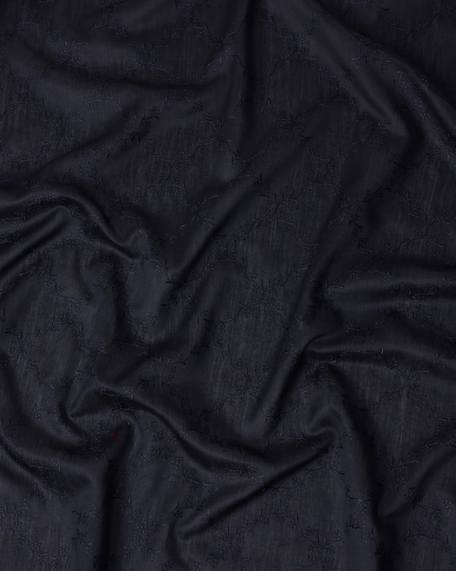 Navy Blue Self Embroidered Tussar Silk Fabric 110cm