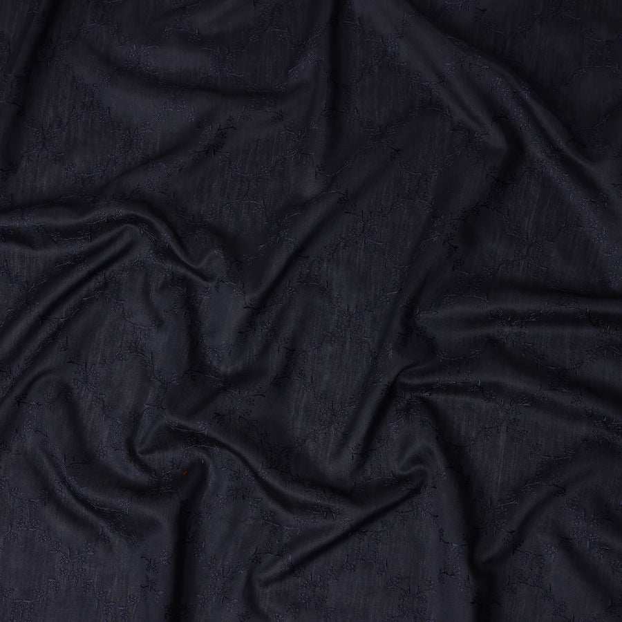 Navy Blue Self Embroidered Tussar Silk Fabric 110cm