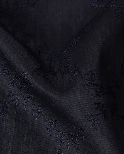 Navy Blue Self Embroidered Tussar Silk Fabric 110cm