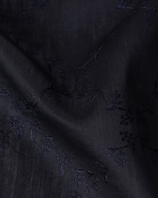 Navy Blue Self Embroidered Tussar Silk Fabric 110cm