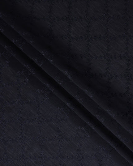 Navy Blue Self Embroidered Tussar Silk Fabric 110cm