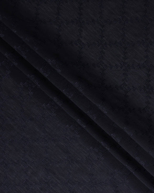Navy Blue Self Embroidered Tussar Silk Fabric 110cm