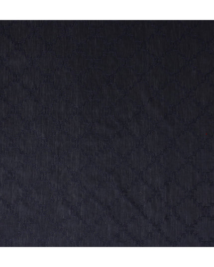 Navy Blue Self Embroidered Tussar Silk Fabric 110cm