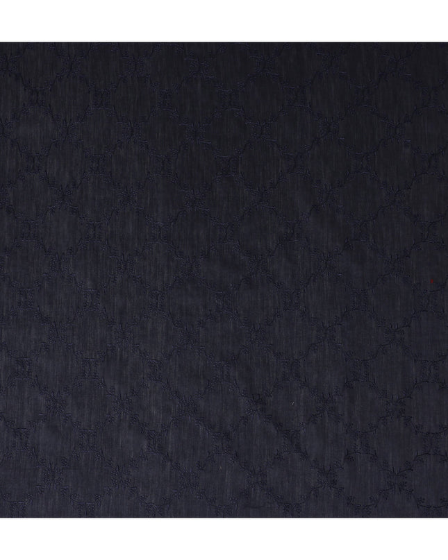 Navy Blue Self Embroidered Tussar Silk Fabric 110cm