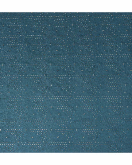 Teal Blue Dot Embroidered Tussar Silk Fabric 110cm