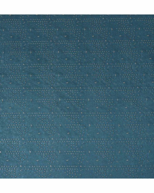 Teal Blue Dot Embroidered Tussar Silk Fabric 110cm