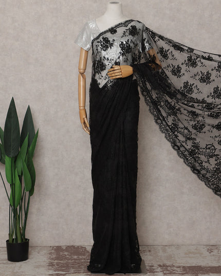 Onyx Black French Chantilly Lace Saree