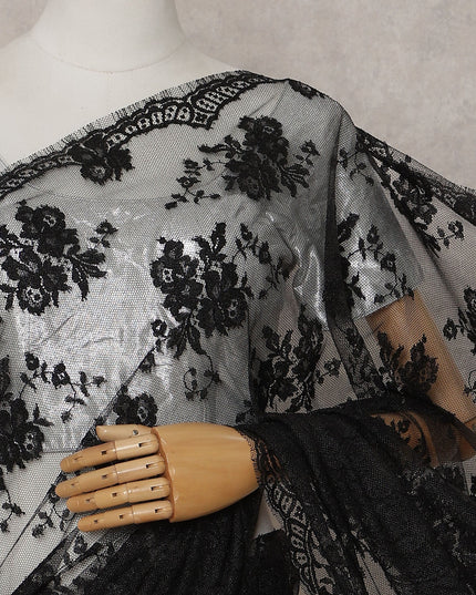 Onyx Black French Chantilly Lace Saree