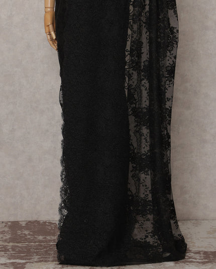 Onyx Black French Chantilly Lace Saree