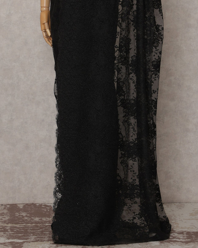 Onyx Black French Chantilly Lace Saree