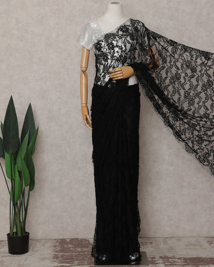Jet Black French Chantilly Lace Saree