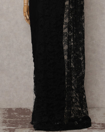Jet Black French Chantilly Lace Saree