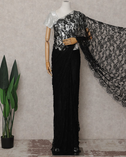 Raven Black French Chantilly Lace Saree
