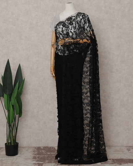 Raven Black French Chantilly Lace Saree