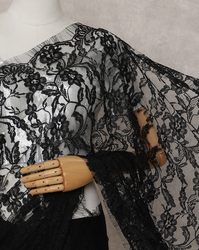 Raven Black French Chantilly Lace Saree