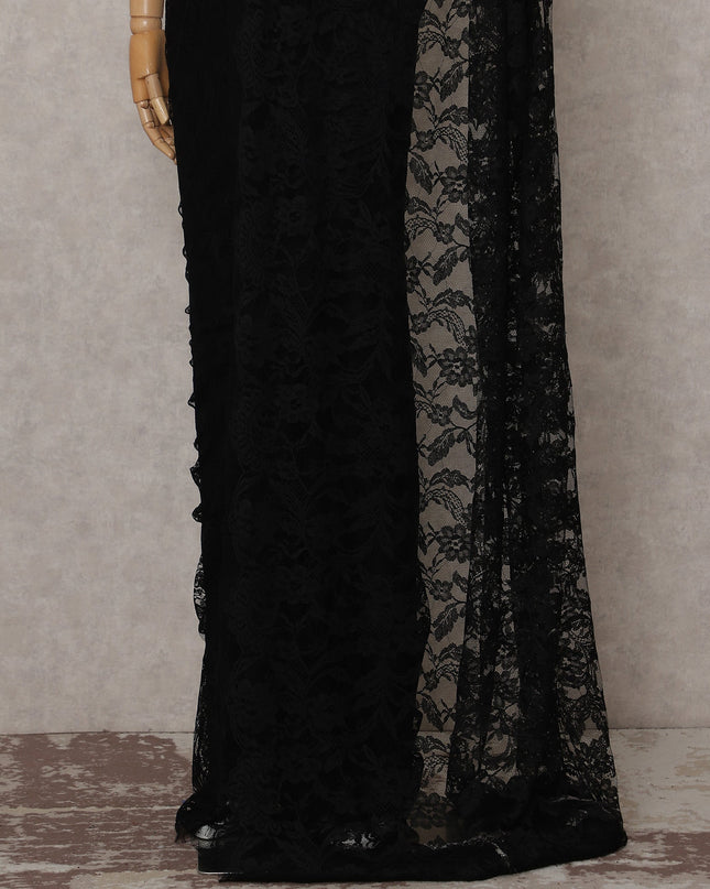 Raven Black French Chantilly Lace Saree