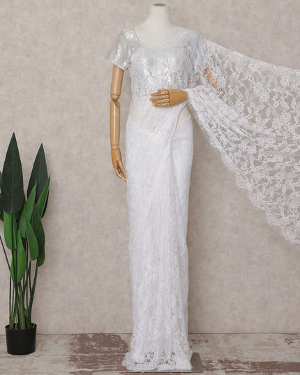 Ivory White French Chantilly Lace Saree