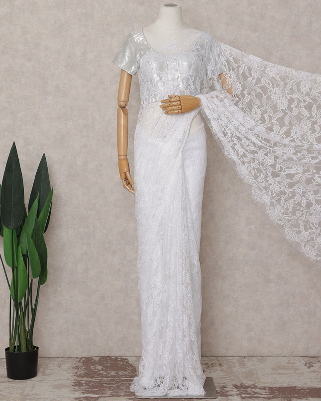Ivory White French Chantilly Lace Saree