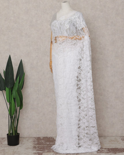 Ivory White French Chantilly Lace Saree