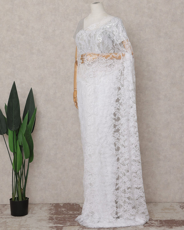 Ivory White French Chantilly Lace Saree