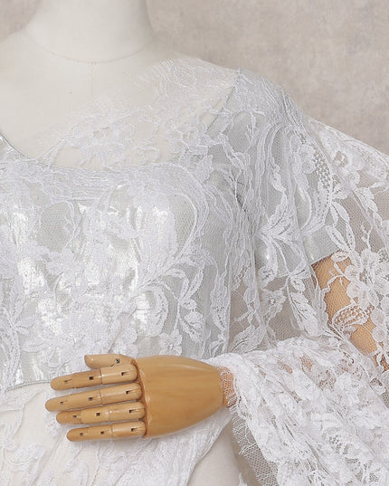 Ivory White French Chantilly Lace Saree