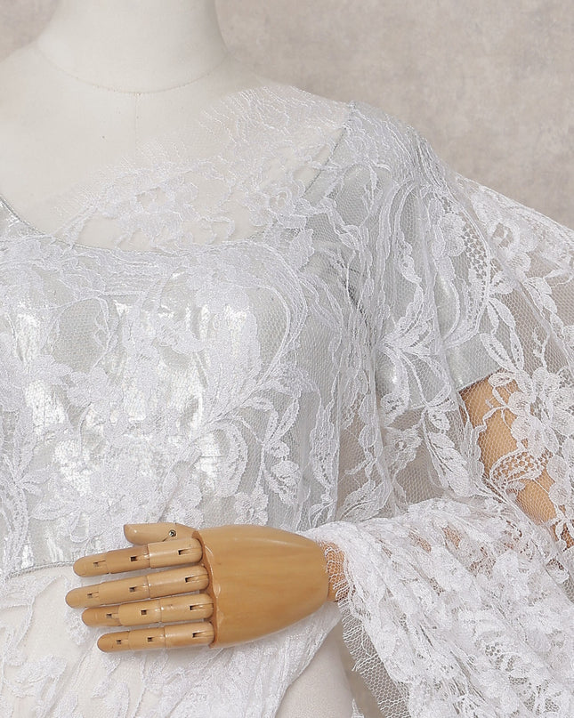 Ivory White French Chantilly Lace Saree