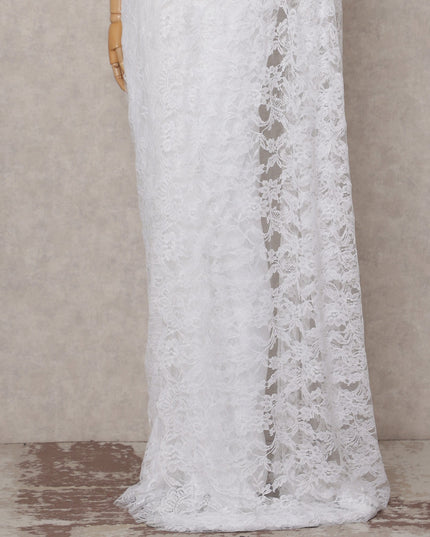 Ivory White French Chantilly Lace Saree