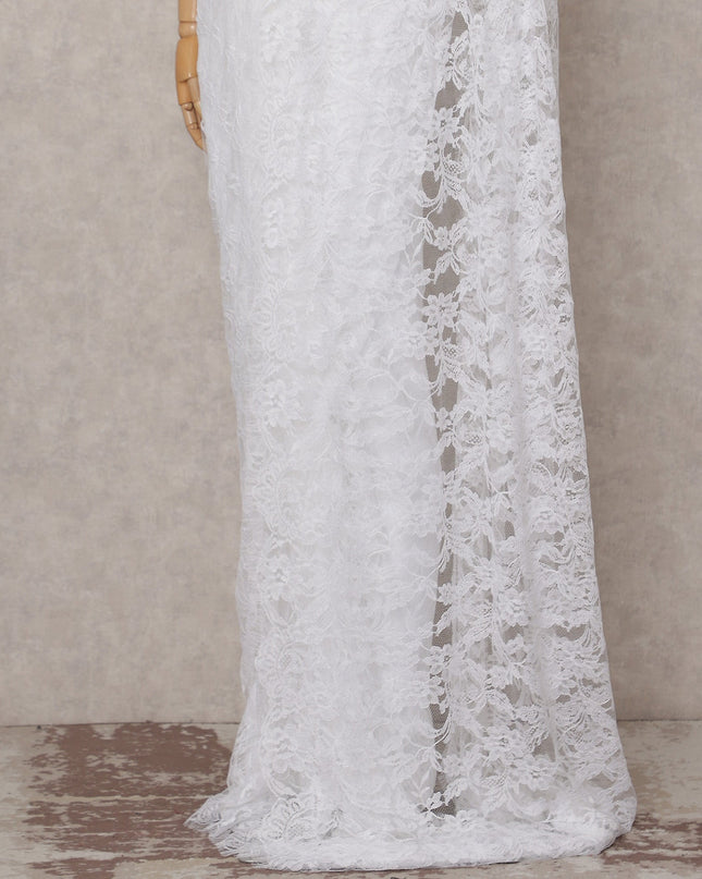 Ivory White French Chantilly Lace Saree
