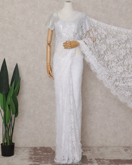 Pearl White French Chantilly Lace Saree